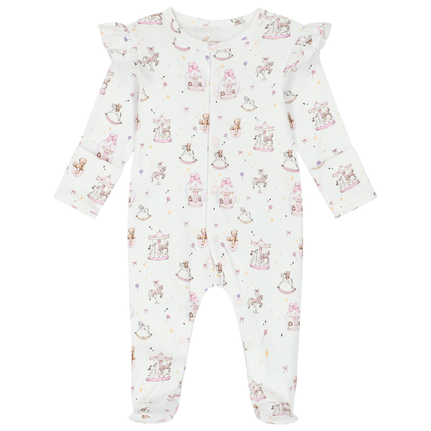 Baby Girls White & Pink Carousel Babygrow, 1, hi-res